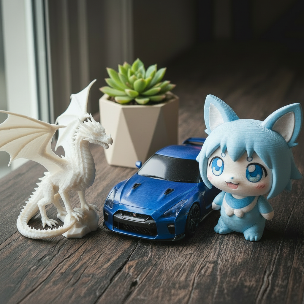 Dragão, GTR e Boneco 3D